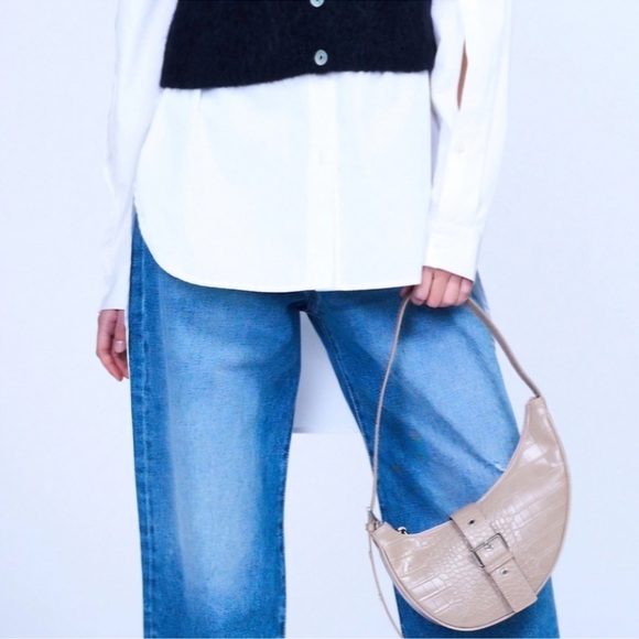 $115 REVOLVE Tan Croc-Embossed Shoulder Bag - Picture 3 of 6